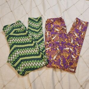 LuLaRoe Disney Leggings Lot OS – Tigger‎ Purple & Kermit Green – One Size GUC